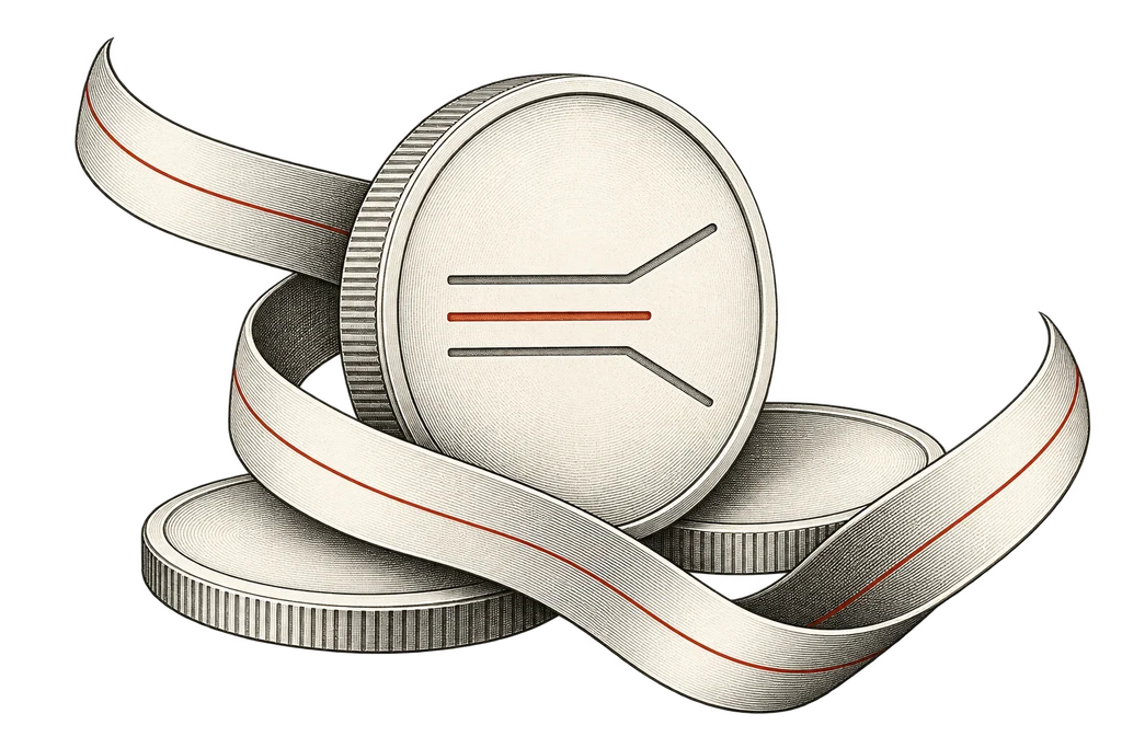 An engraved sculpture with spreading paths and the SPREAD coin